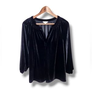 Crown & Ivy Crushed Velvet V-Neck Long Puff Sleeve Blouse | Large